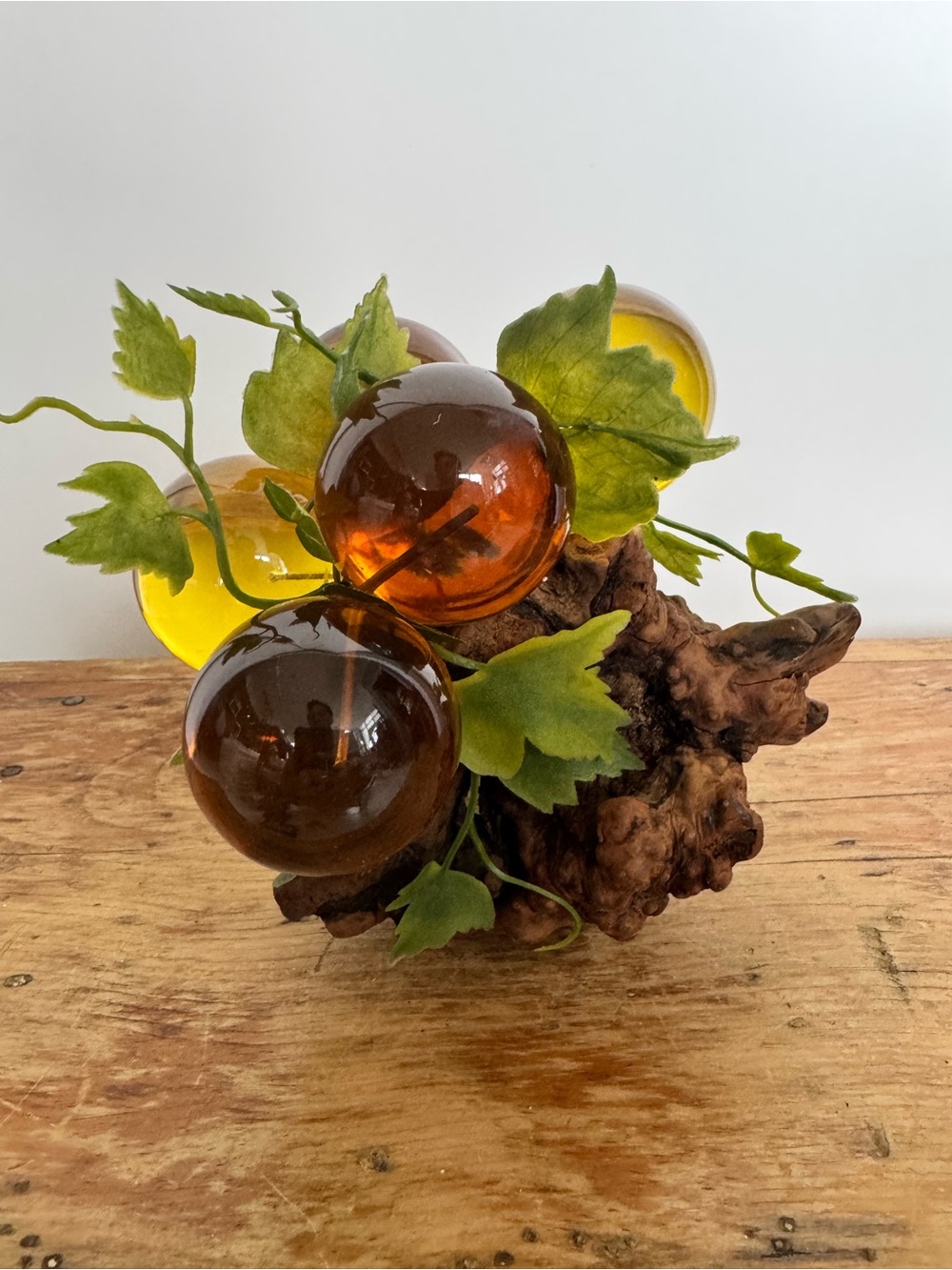 Vintage MCM 60s Mid Century Modern Yellow Lucite Grapes & Driftwood